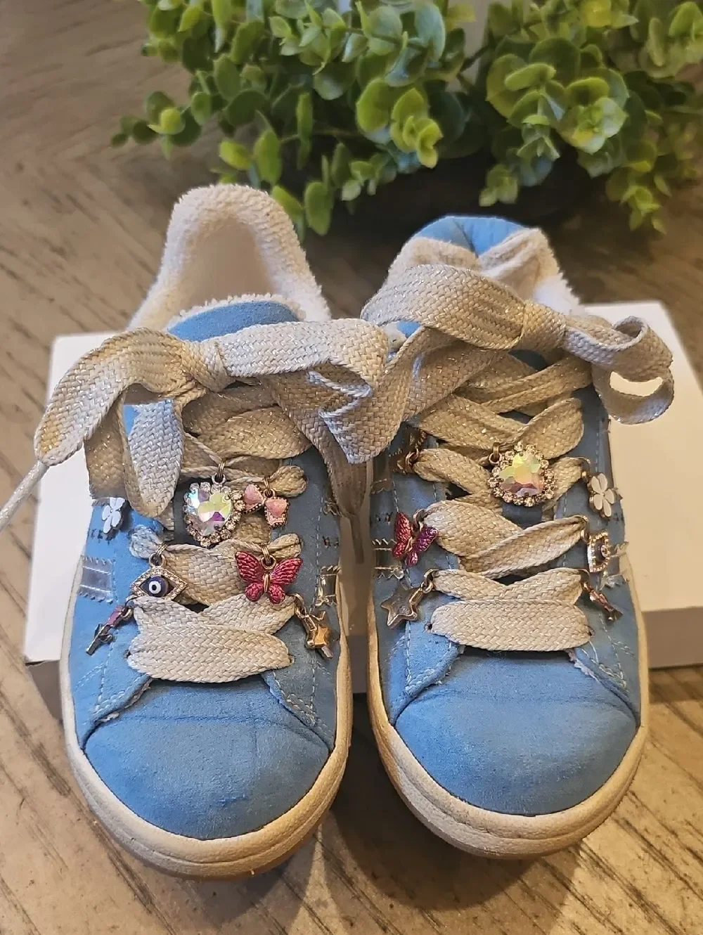 Blue Suede Casual Sneakers with Charm Accents Size 13